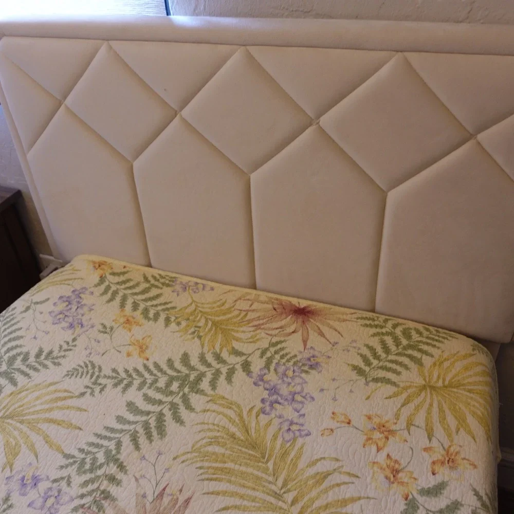 Shabby Botanical Cotton Quilt Yellow Cottagecore Country Floral Fern Boho 64x86